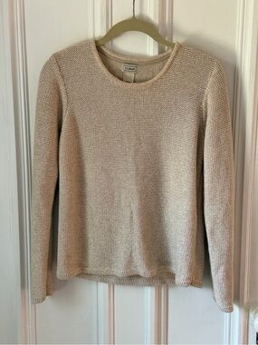 Women’s LL Bean Textured Crew Neck Cotton Sweater Oatmeal Size Small